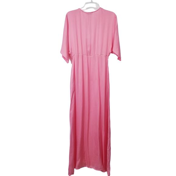 StarkX Pink Satin Geranium Maya Maxi Dress Empire Waist with Pockets - Picture 2 of 11